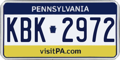 PA license plate KBK2972