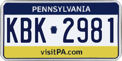 PA license plate KBK2981