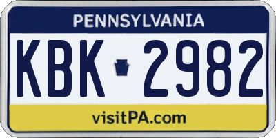 PA license plate KBK2982