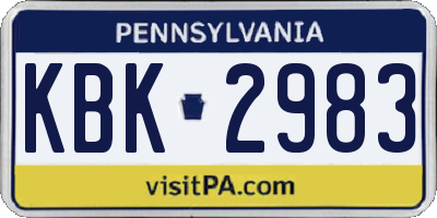PA license plate KBK2983