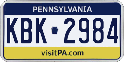 PA license plate KBK2984