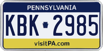 PA license plate KBK2985