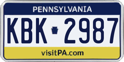 PA license plate KBK2987