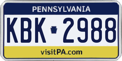 PA license plate KBK2988
