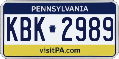PA license plate KBK2989