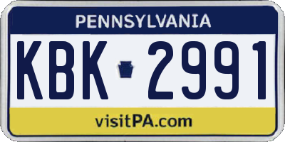 PA license plate KBK2991