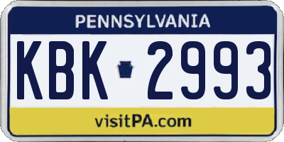 PA license plate KBK2993