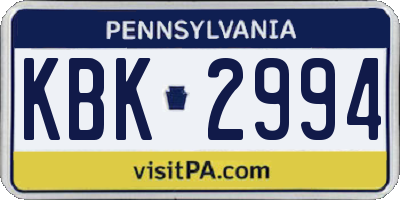 PA license plate KBK2994