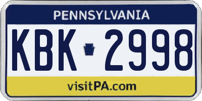 PA license plate KBK2998