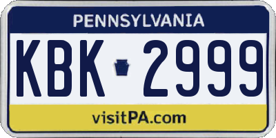 PA license plate KBK2999