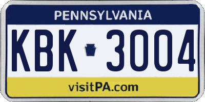 PA license plate KBK3004