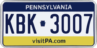 PA license plate KBK3007