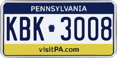 PA license plate KBK3008