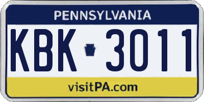 PA license plate KBK3011