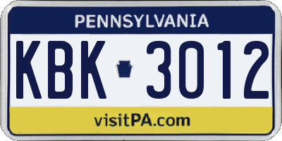 PA license plate KBK3012