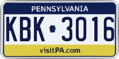 PA license plate KBK3016