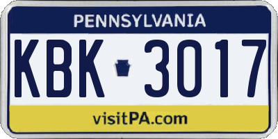 PA license plate KBK3017