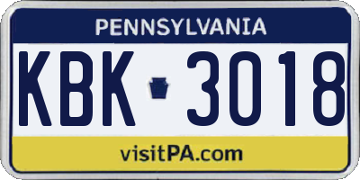 PA license plate KBK3018