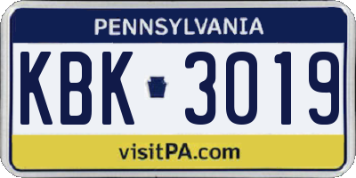 PA license plate KBK3019