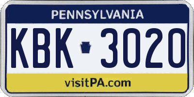 PA license plate KBK3020