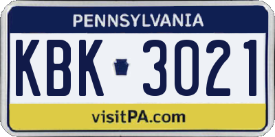 PA license plate KBK3021