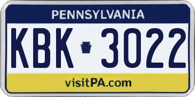 PA license plate KBK3022