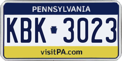 PA license plate KBK3023