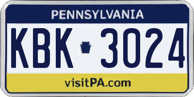 PA license plate KBK3024