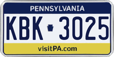 PA license plate KBK3025