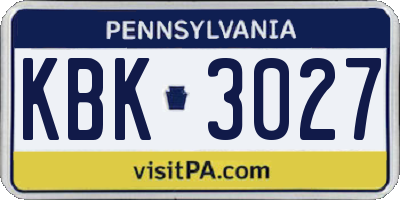 PA license plate KBK3027