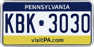 PA license plate KBK3030