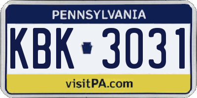 PA license plate KBK3031