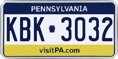 PA license plate KBK3032