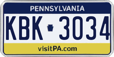 PA license plate KBK3034