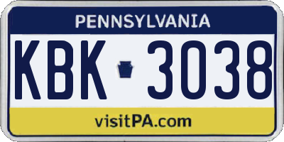 PA license plate KBK3038