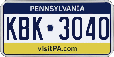 PA license plate KBK3040