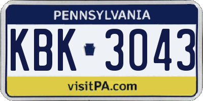 PA license plate KBK3043