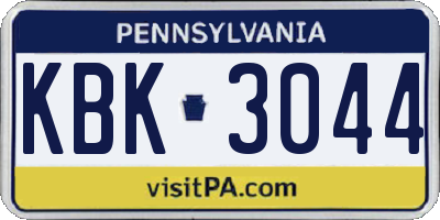 PA license plate KBK3044