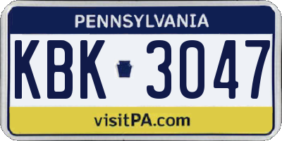 PA license plate KBK3047