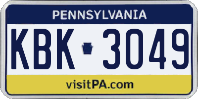 PA license plate KBK3049