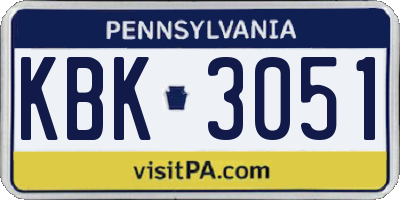 PA license plate KBK3051
