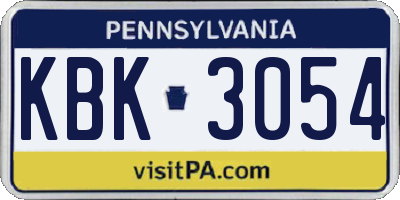 PA license plate KBK3054