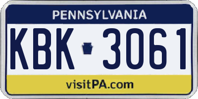 PA license plate KBK3061
