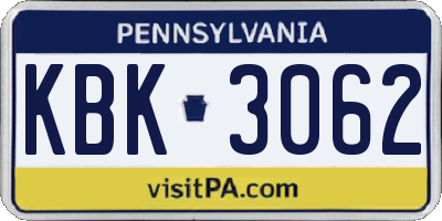 PA license plate KBK3062