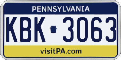 PA license plate KBK3063