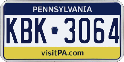 PA license plate KBK3064