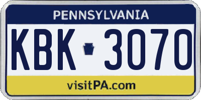 PA license plate KBK3070