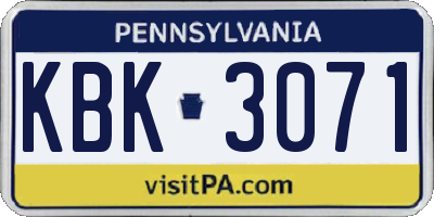 PA license plate KBK3071