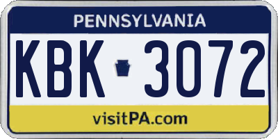 PA license plate KBK3072