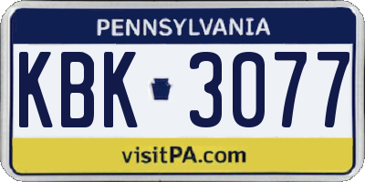PA license plate KBK3077